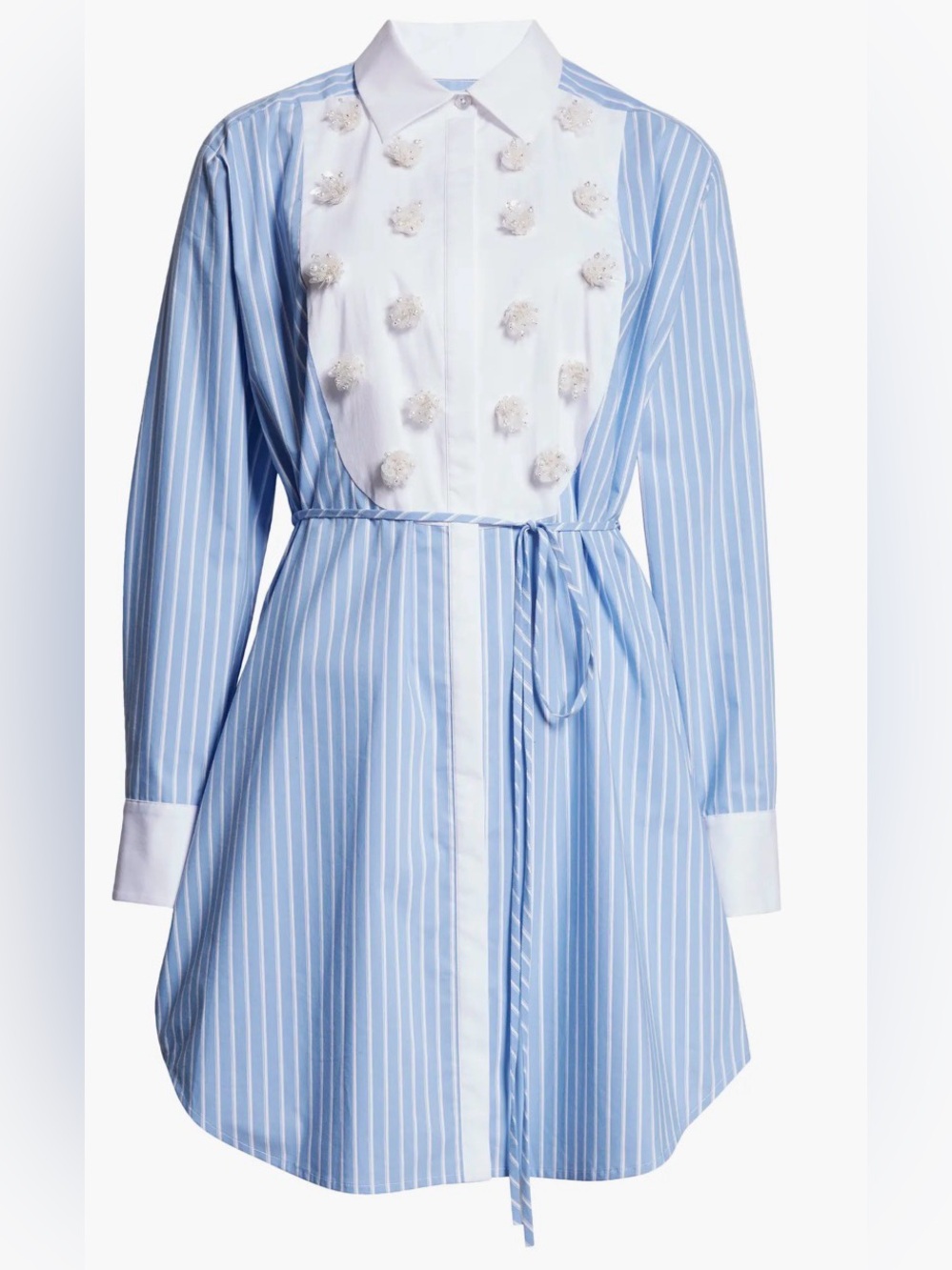 Debbie Metallic Floral Appliqué Long Sleeve Cotton Blend Shirtdress